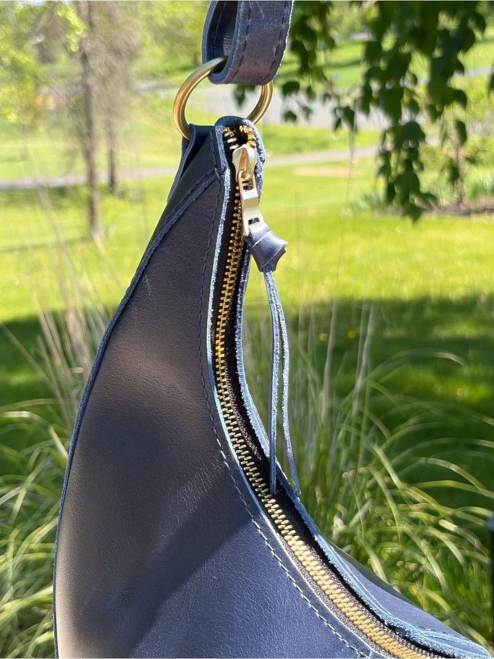 Portland Leather Nora Large Shoulder Bag Cowboy Blue Leather
